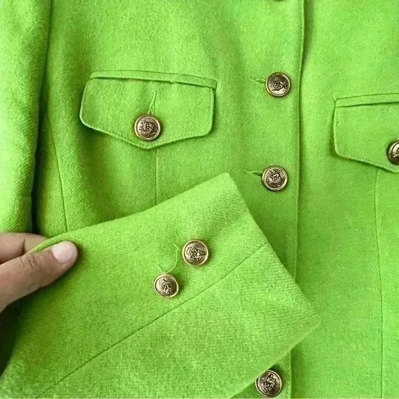 MODA  INTERNATIONAL LIME GREEN WOOL BLAZER SIZE 6 GREAT FOR FALL - Picture 11 of 12